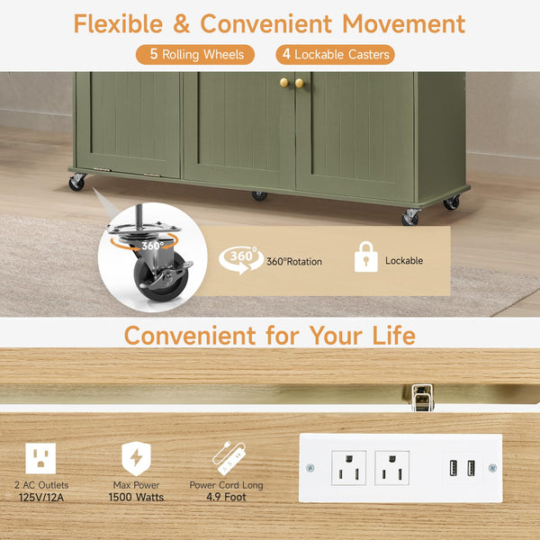 Kitchen Island with Power Outlet & Drop Leaf