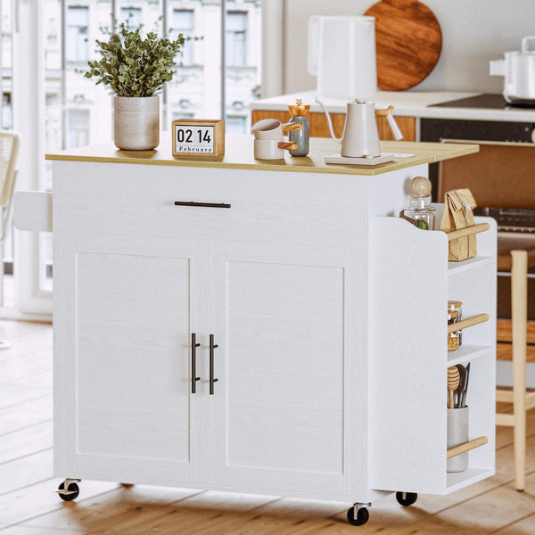 Rolling Kitchen Island with Drop Leaf & Storage