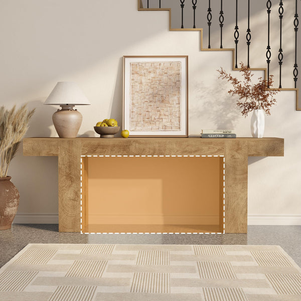 Extra Long Console Table – Natural Oak Brown, 86.75 Inch