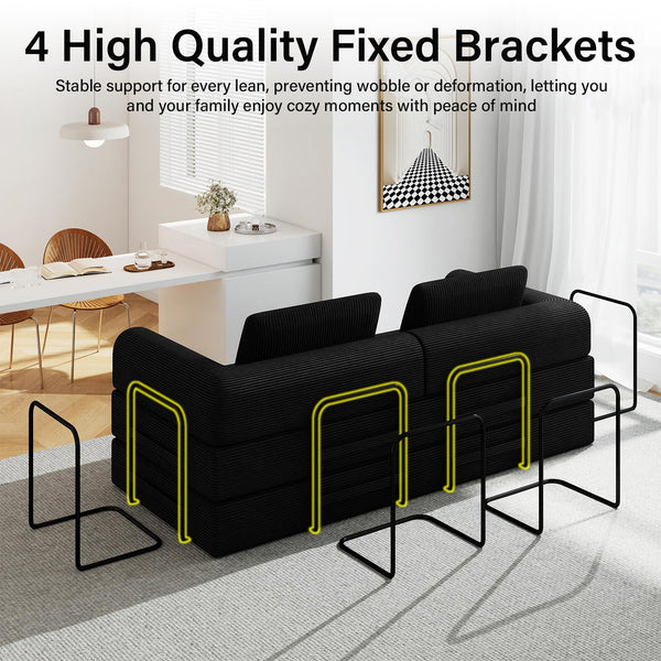 Convertible Sofa Bed with Side Pocket & Corduroy Fabric