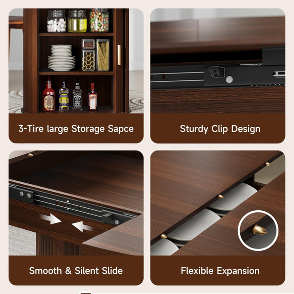 Extendable Round to Oval Dining Table with Storage Cabinet