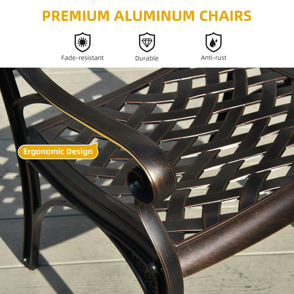 Outdoor Cast Aluminum Patio Dining Chairs with Armrest, Set of 2 – Hammered Bronze