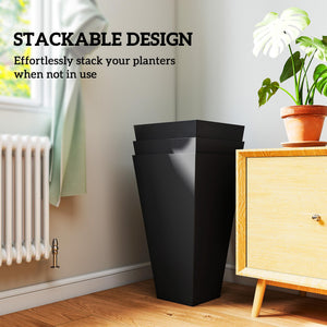 Tall Outdoor Taper Planters Set of 3 with Drainage Holes – 28 Inch