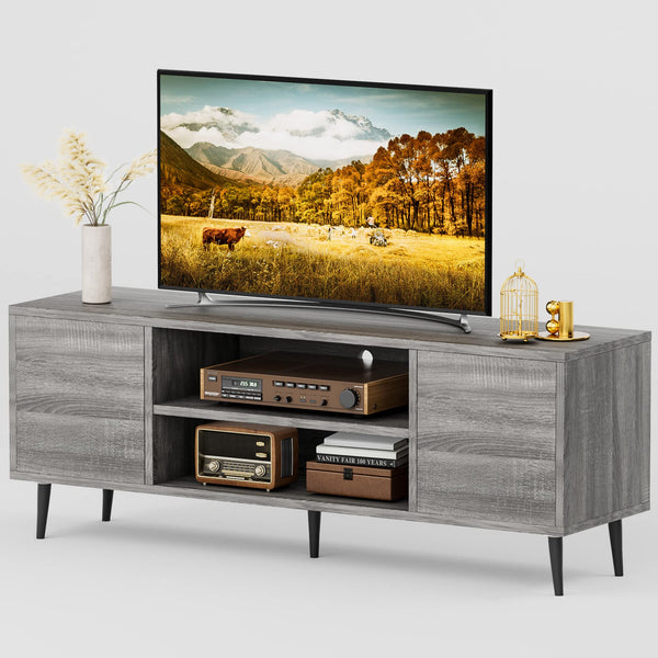 Mid-Century Modern TV Stand with Storage Cabinets