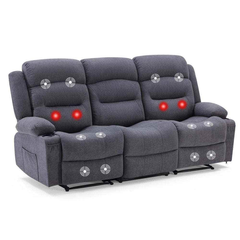 3-Seater Recliner Sofa with Heat, Massage & USB Port