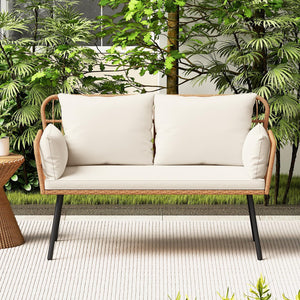 2-Seater Outdoor PE Rattan Loveseat Sofa with Cushions