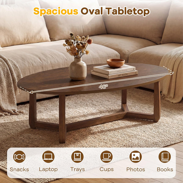 Oval Coffee Table – Low Profile Wood Accent Table