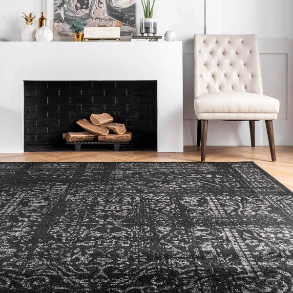Vintage Medallion Area Rug 10x14 – Polypropylene Indoor Rug, Black & Grey