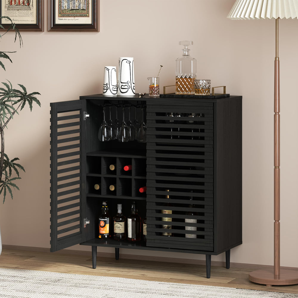 Mid-Century Bar Cabinet with Wine Racks & Slatted Doors