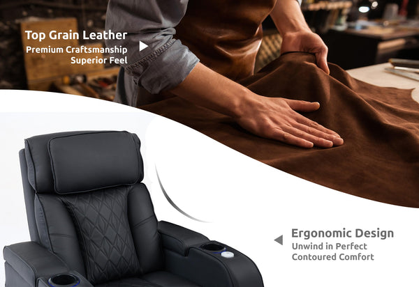 Home Theater Seating – Top Grain Leather Recliner Sofa