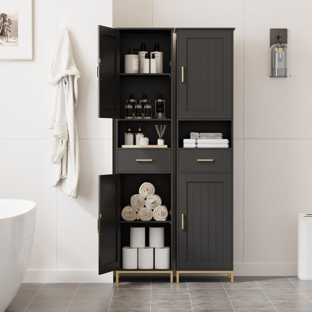 Tall Bathroom Storage Cabinet with Adjustable Shelves and Doors