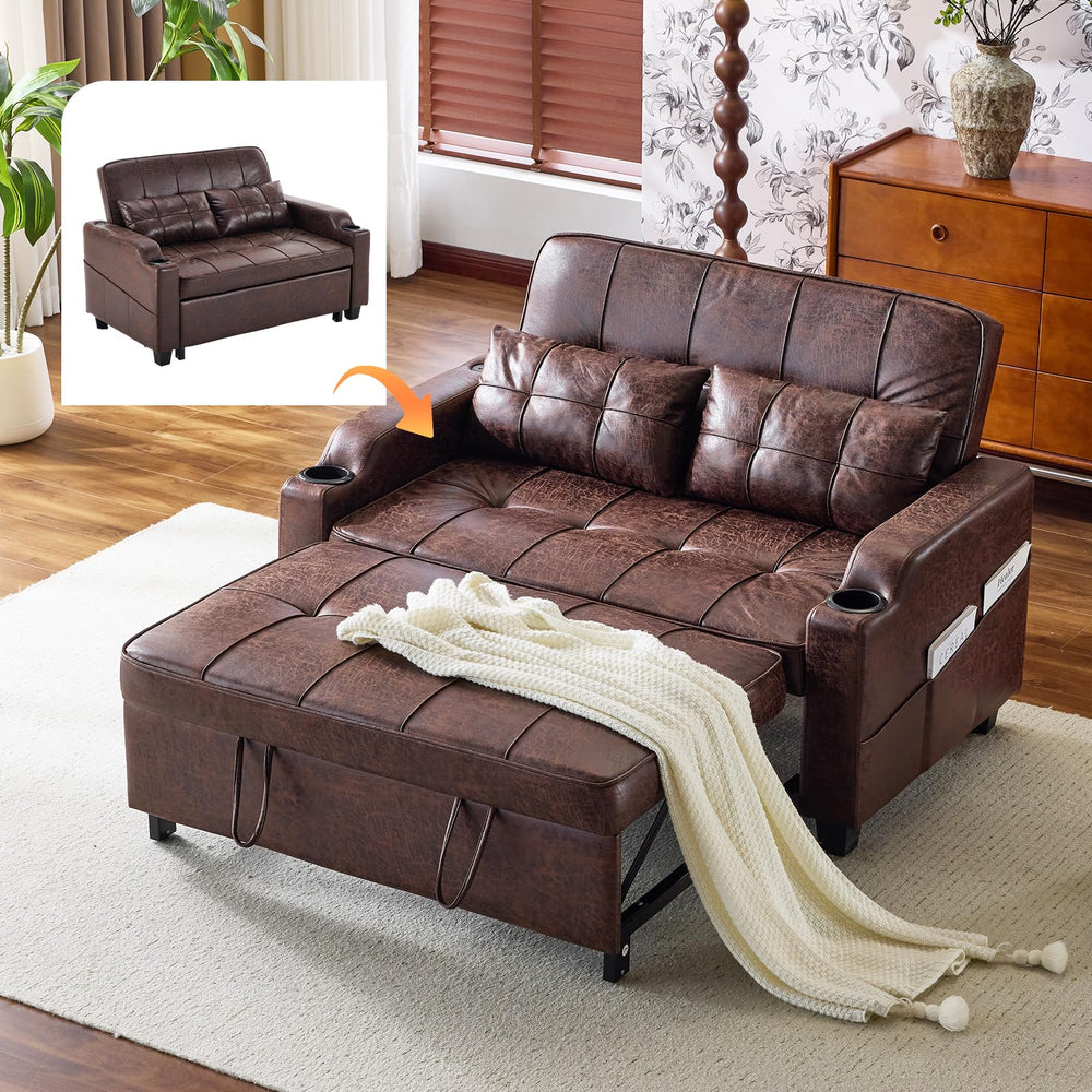 Convertible Sofa Bed with USB Ports & Cup Holders