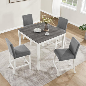 5-Piece Counter Height Dining Table Set for 4 – Solid Wood & Upholstered Linen Chairs