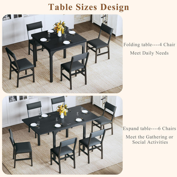 7-Piece Extendable Dining Table Set with 6 Upholstered Chairs