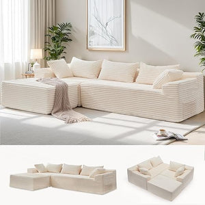 L-Shaped Modular Sectional Sofa – Corduroy Deep Seat