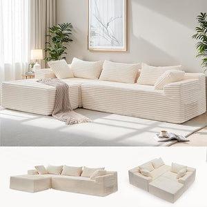 L-Shaped Modular Sectional Sofa with Chaise – Corduroy, Deep Seat, No Assembly