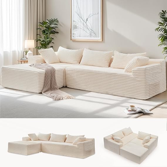 L-Shaped Modular Sectional Sofa with Chaise – Corduroy, Deep Seat, No Assembly