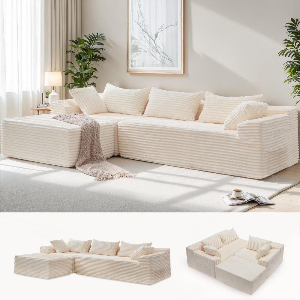 L-Shaped Modular Sectional Sofa with Chaise – Deep Seat, Corduroy, No Assembly