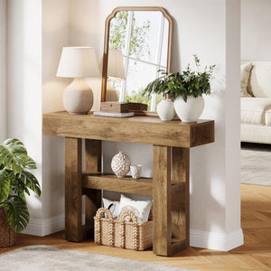 2-Tier Farmhouse Console Table with Storage Shelves