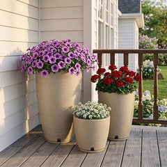 Round Plastic Plant Pots Set of 3 with Drainage Hole and Saucer