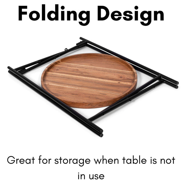 Folding Side Table with Removable Acacia Wood Tray