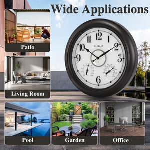 18-Inch Illuminated Outdoor Wall Clock with Thermometer & Hygrometer