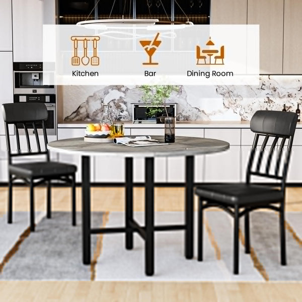Round Dining Table Set for 4 with Faux Leather Chairs