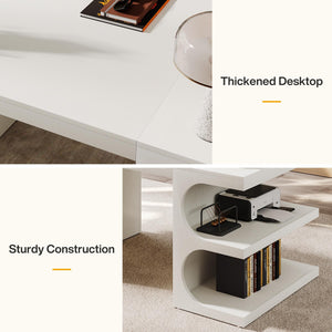 63-Inch White Executive Office Desk with Storage Shelves