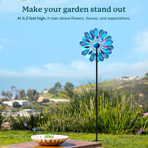 Large Metal Wind Spinner with Stake — Outdoor Yard & Garden Windmill