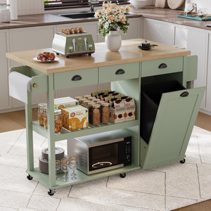 Kitchen Island with Drop Leaf & Trash Cabinet