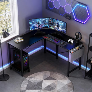 L-Shaped Corner Desk 50 Inch with Side Bag and Reversible CPU Shelf