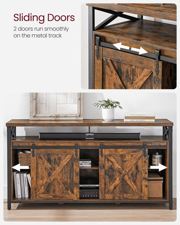 TV Stand with Sliding Barn Doors & Adjustable Shelves, 65 Inch