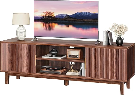 54" Fluted TV Stand with Cabinets & Adjustable Shelf