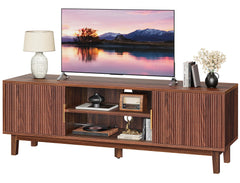 PRAISUN 54 Inch TV Stand for 55, 60 Inch TV, Fluted Entertainment Center with 2 Cabinets, TV Consoles for Living Room, 3-Level Adjustable Shelf, 4 Cable Holes, Meida Console, Walnut