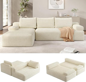 L-Shaped Modular Sectional Sofa with Chaise – Corduroy Cloud Couch, No Assembly