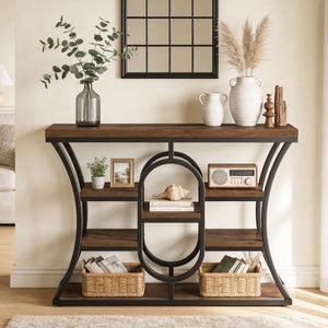 5-Tier Industrial Console Table with Storage Shelves