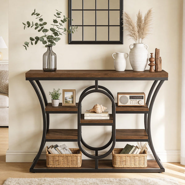 5-Tier Industrial Console Table with Storage Shelves