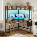 Corner Desk with LED Lights, Keyboard Tray & Storage