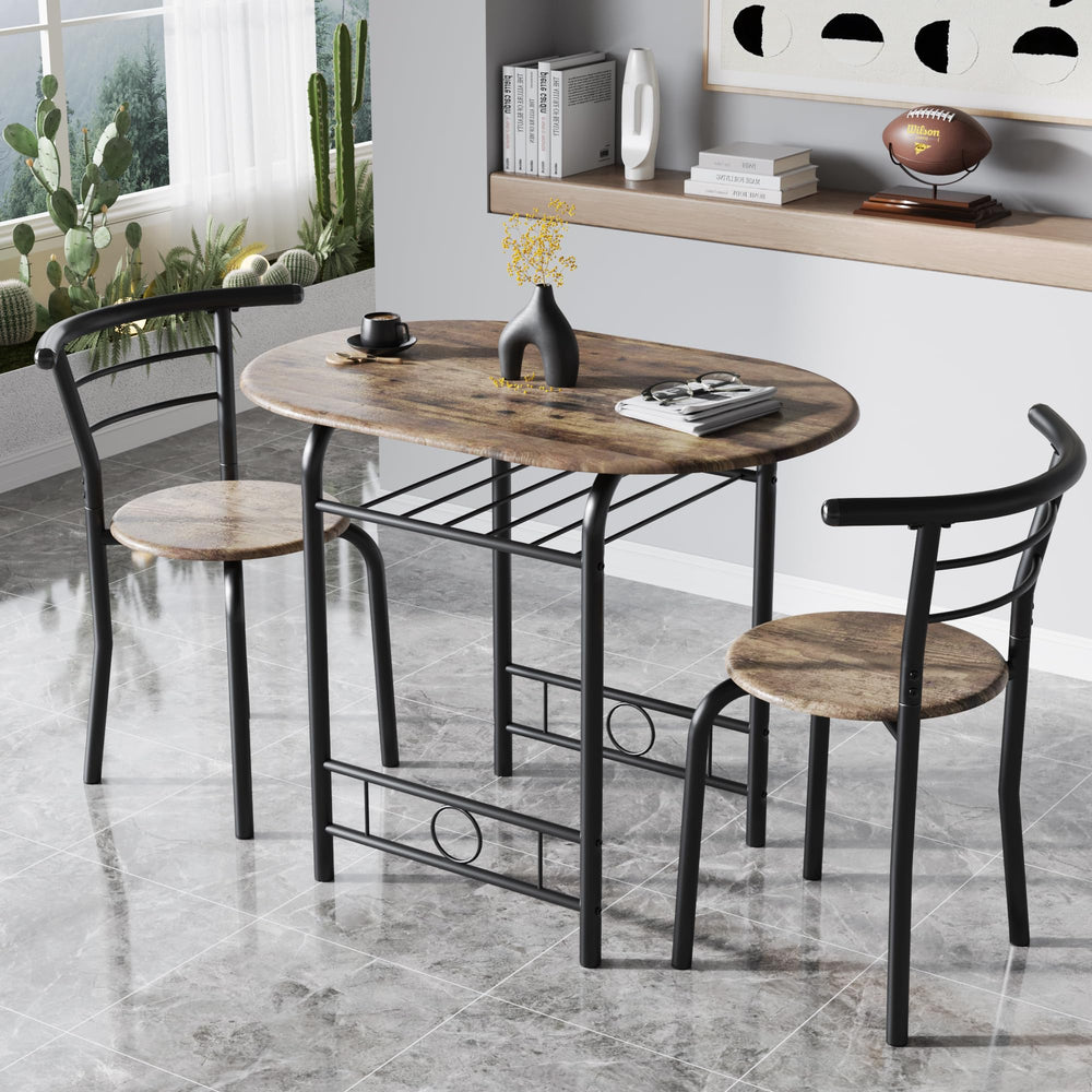 3-Piece Round Dining Table and Chair Set with Wine Rack