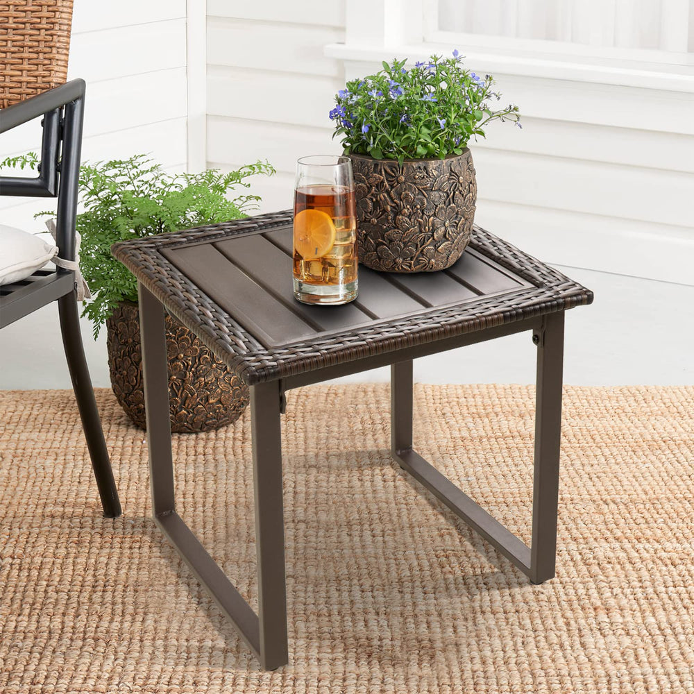 Square Wicker Outdoor Side Table Set of 2 – Rattan Patio End Tables