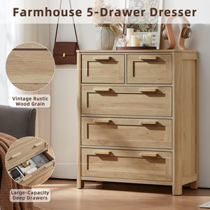 5-Drawer Farmhouse Wood Dresser with Deep Drawers