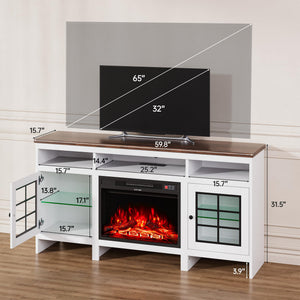 Fireplace TV Stand with LED Lights, Power Outlets & Storage Cabinet