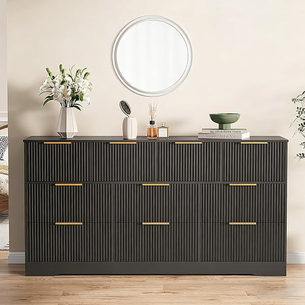 10-Drawer Fluted Dresser with Gold Handles