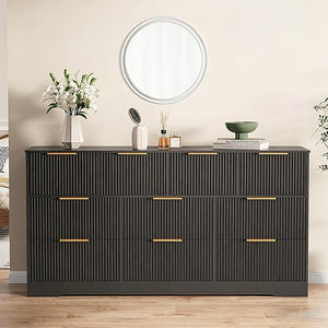 10-Drawer Fluted Dresser with Gold Handles