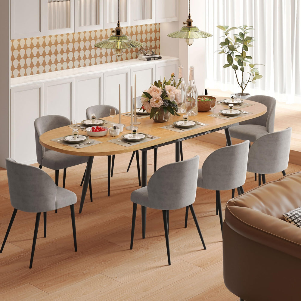Extendable Oval Dining Table with Metal Legs