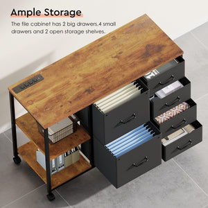 6-Drawer File Cabinet with Charging Station & Printer Stand