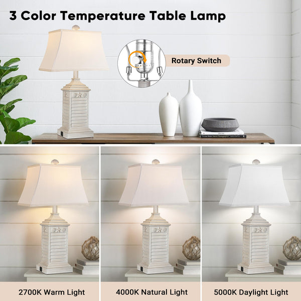 Coastal Table Lamps Set of 2 with USB Charging & 3-Color Temperature
