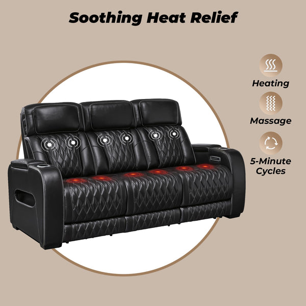 Power Reclining Sofa with Adjustable Headrest & LED Lighting