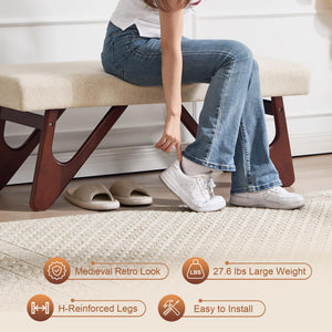 Upholstered Entryway Bench with Cat-Ear Solid Wood Legs