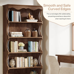 5-Tier Tall Bookcase with Curved-Edge Design